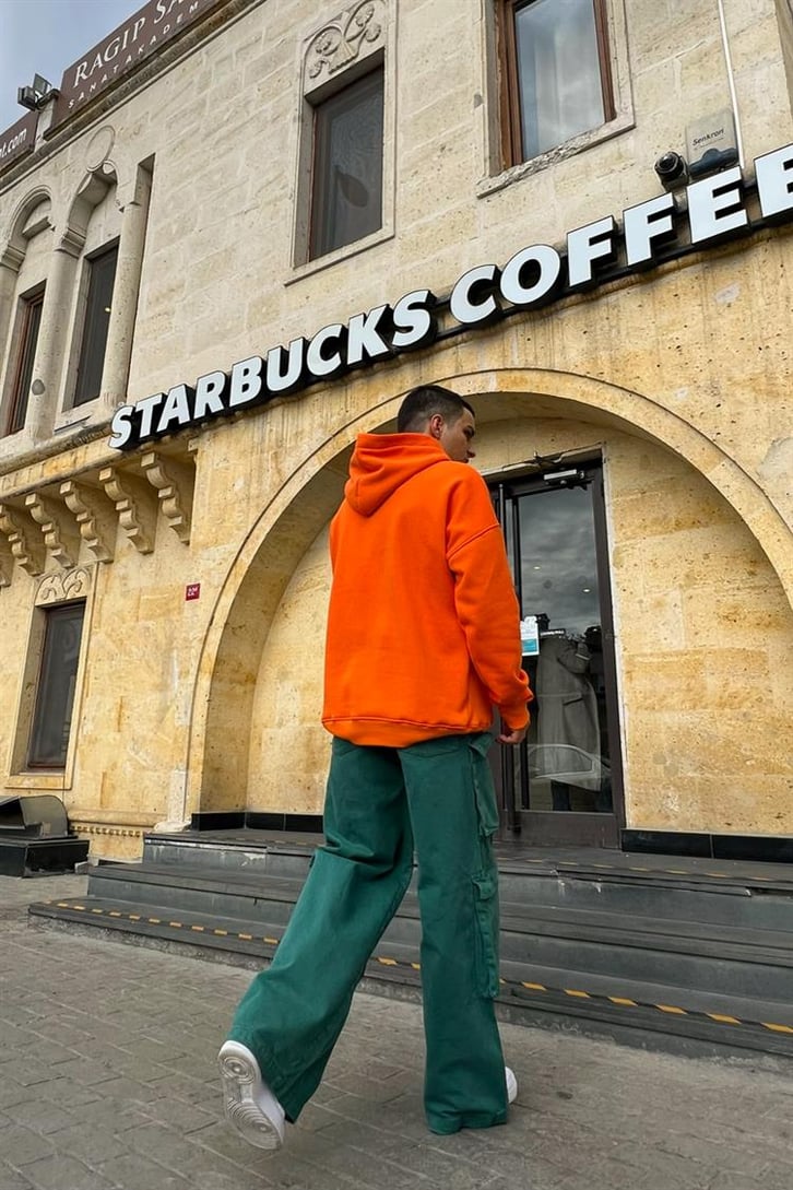 Authentic Apparel Baskılı Turuncu İçi Pamuklu Oversize Hoodie
