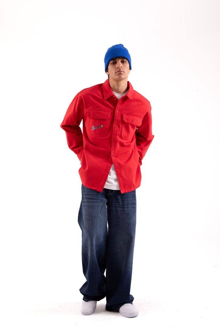 Awesome Baskılı Kırmızı Oversize Gömlek