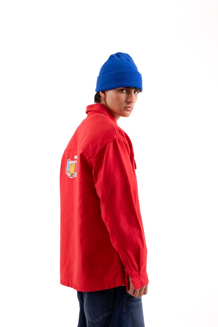 Awesome Baskılı Kırmızı Oversize Gömlek