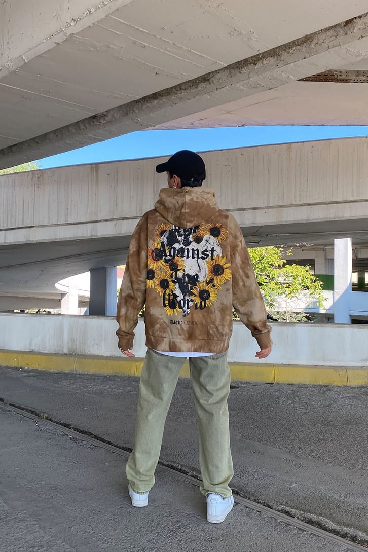 AY ÇİÇEĞİ BASKILI BATİK OVERISZE HOODIE