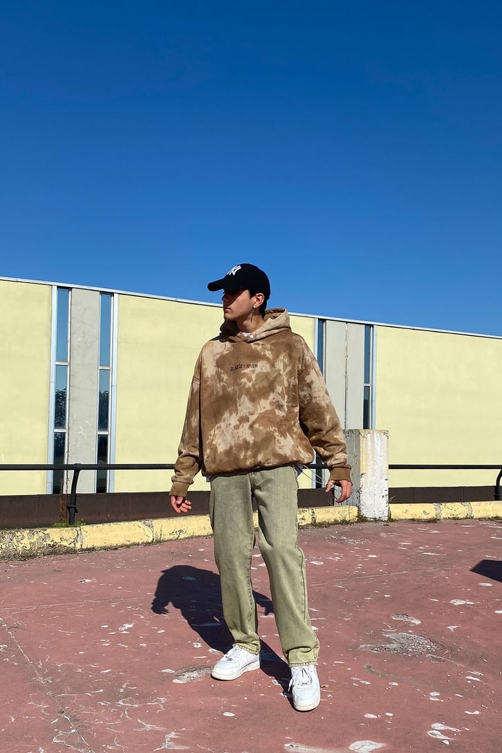 AY ÇİÇEĞİ BASKILI BATİK OVERISZE HOODIE