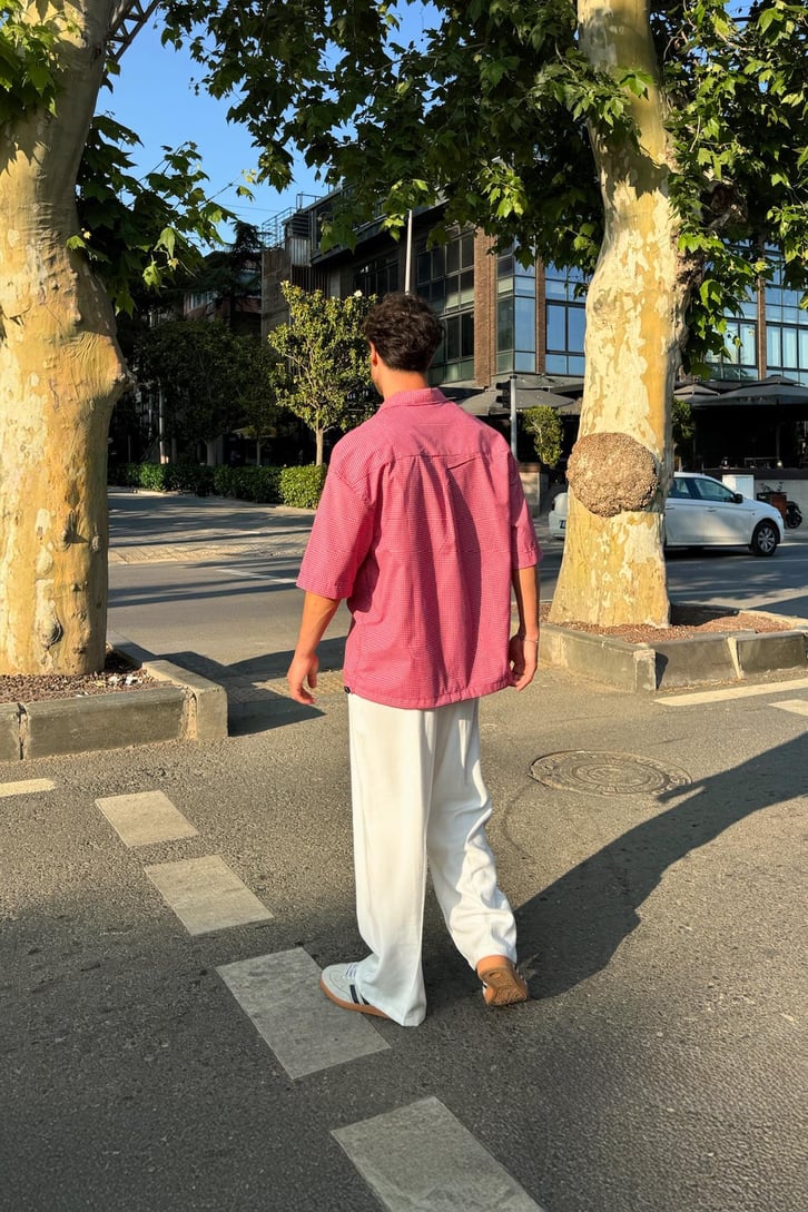 Ayarlanabilir Model Kareli Kısa Kol Gömlek