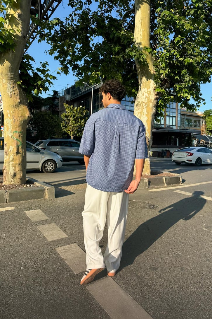 Ayarlanabilir Model Kareli Kısa Kol Gömlek
