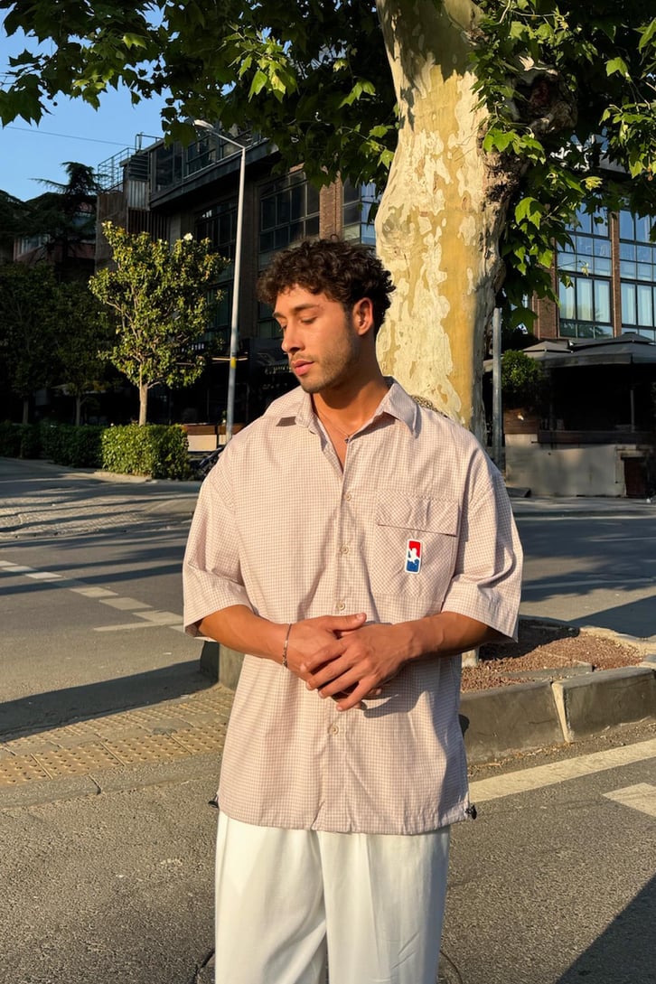 Ayarlanabilir Model Kareli Kısa Kol Gömlek