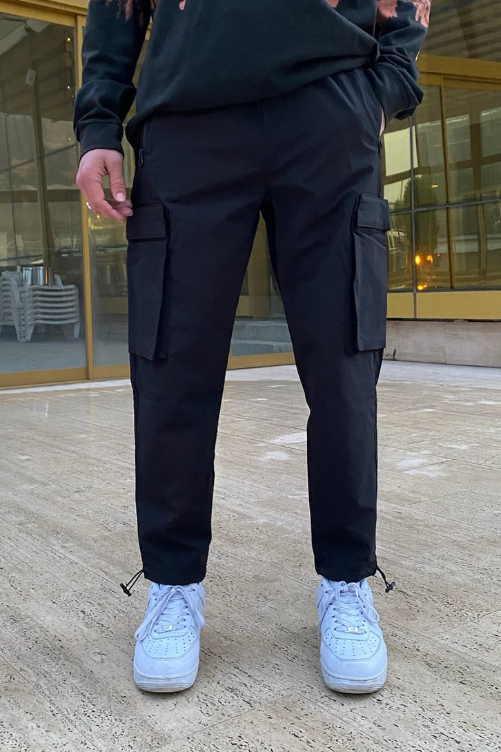 Ayarlanabilir Paça Cargo Pocket Siyah Pant