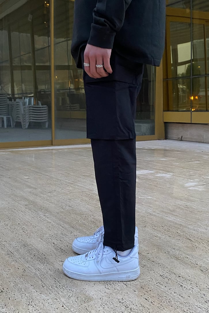 Ayarlanabilir Paça Cargo Pocket Siyah Pant