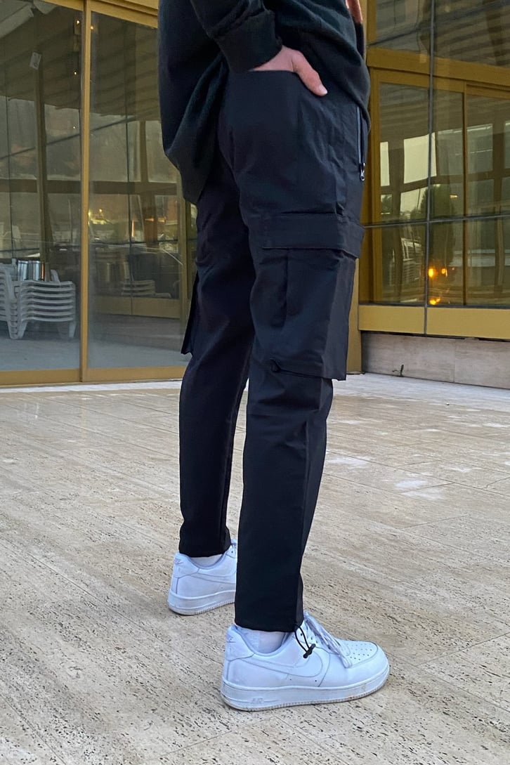 Ayarlanabilir Paça Cargo Pocket Siyah Pant