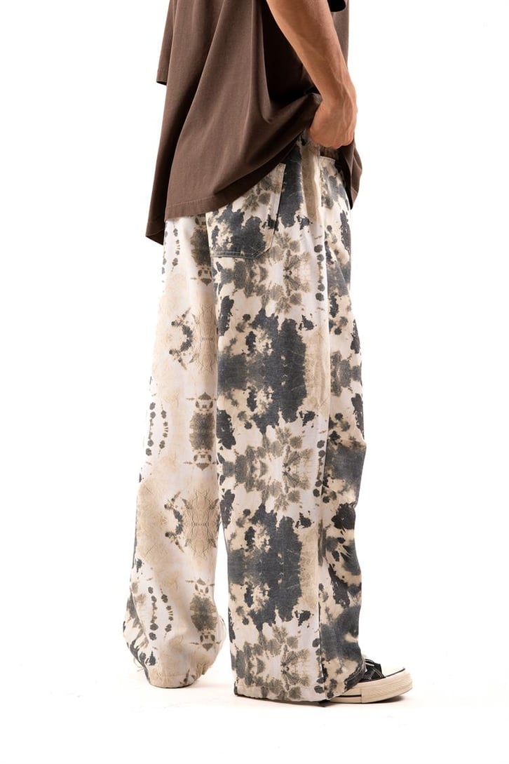 Ayarlanabilir Paça Gri Batik Desen Pantolon