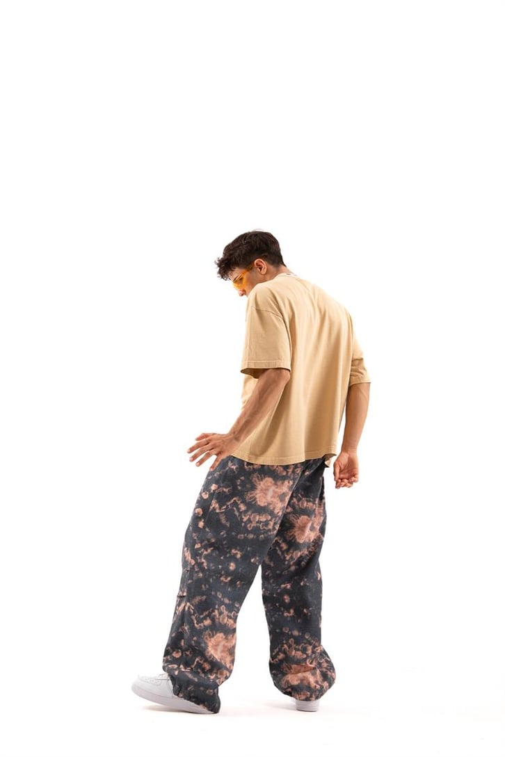Ayarlanabilir Paça Gri Batik Desen Pantolon