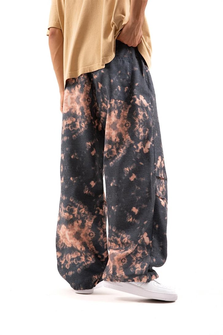 Ayarlanabilir Paça Gri Batik Desen Pantolon