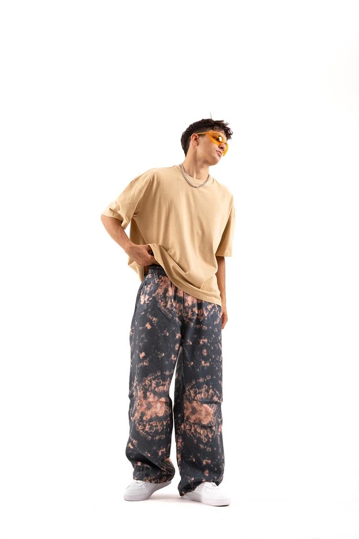 Ayarlanabilir Paça Gri Batik Desen Pantolon
