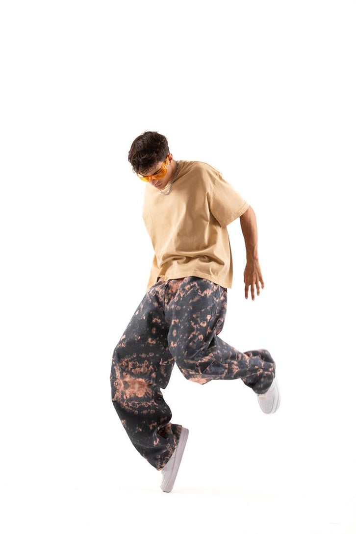 Ayarlanabilir Paça Gri Batik Desen Pantolon