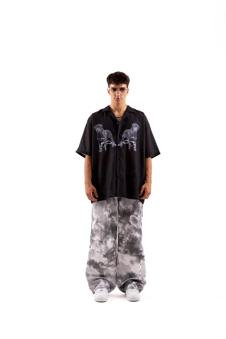 Ayarlanabilir Paça Gri Batik Desen Pantolon