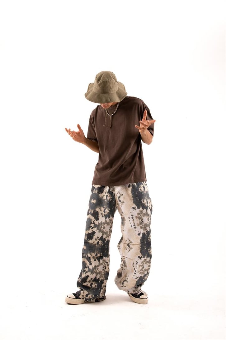 Ayarlanabilir Paça Gri Batik Desen Pantolon