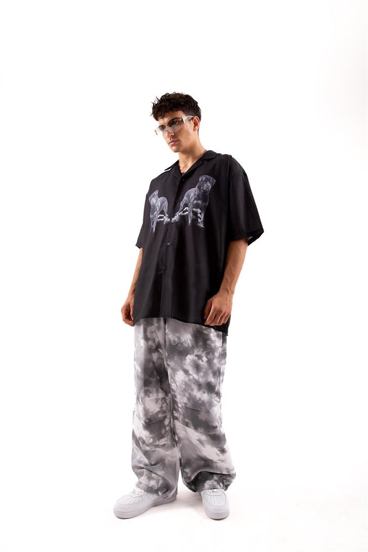 Ayarlanabilir Paça Gri Batik Desen Pantolon