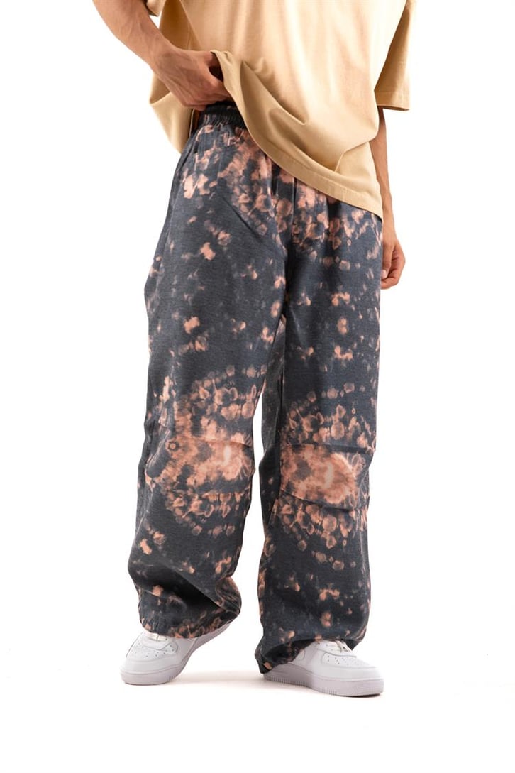 Ayarlanabilir Paça Gri Batik Desen Pantolon