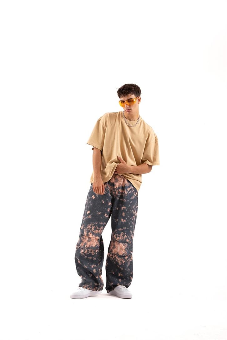 Ayarlanabilir Paça Gri Batik Desen Pantolon