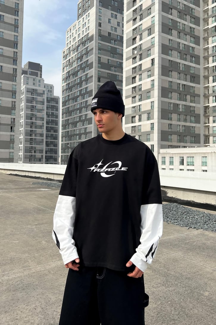Azazle Baskılı Siyah Long Sleeve Tişört