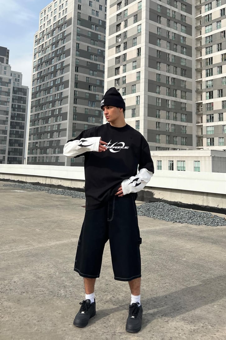 Azazle Baskılı Siyah Long Sleeve Tişört