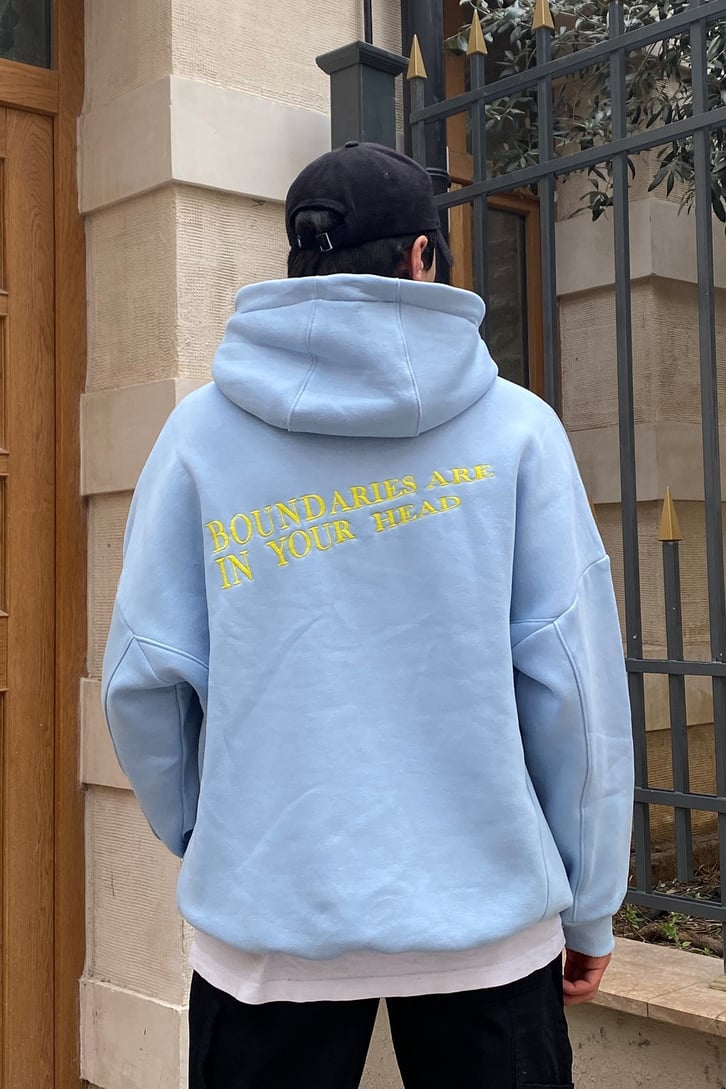Baby Blue Oversize Nakış Detay Premium Hoodie