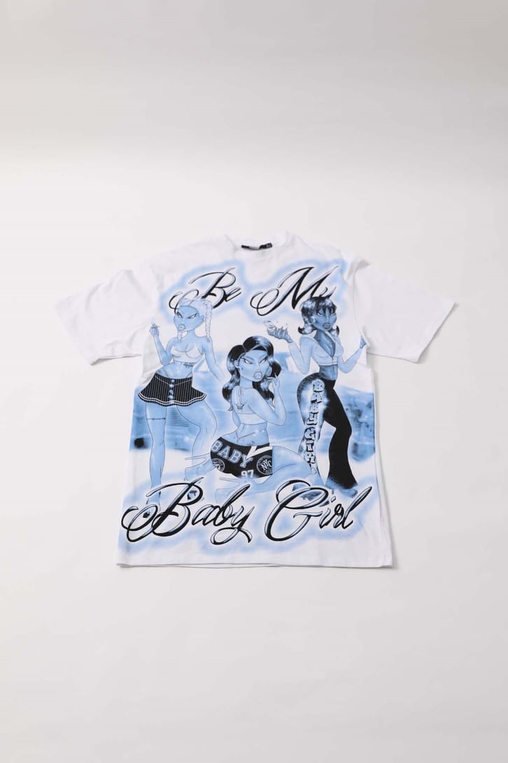Baby Girl Baskılı Beyaz Oversize Tshirt