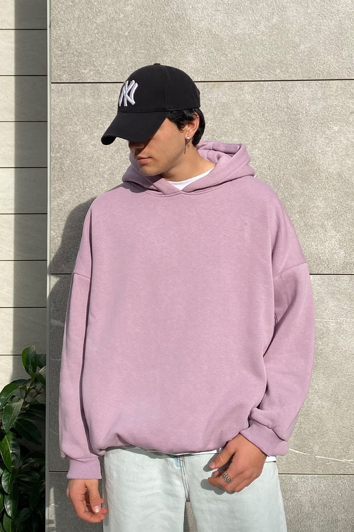 Baby Pink Oversize Nakış Detay Premium Hoodie