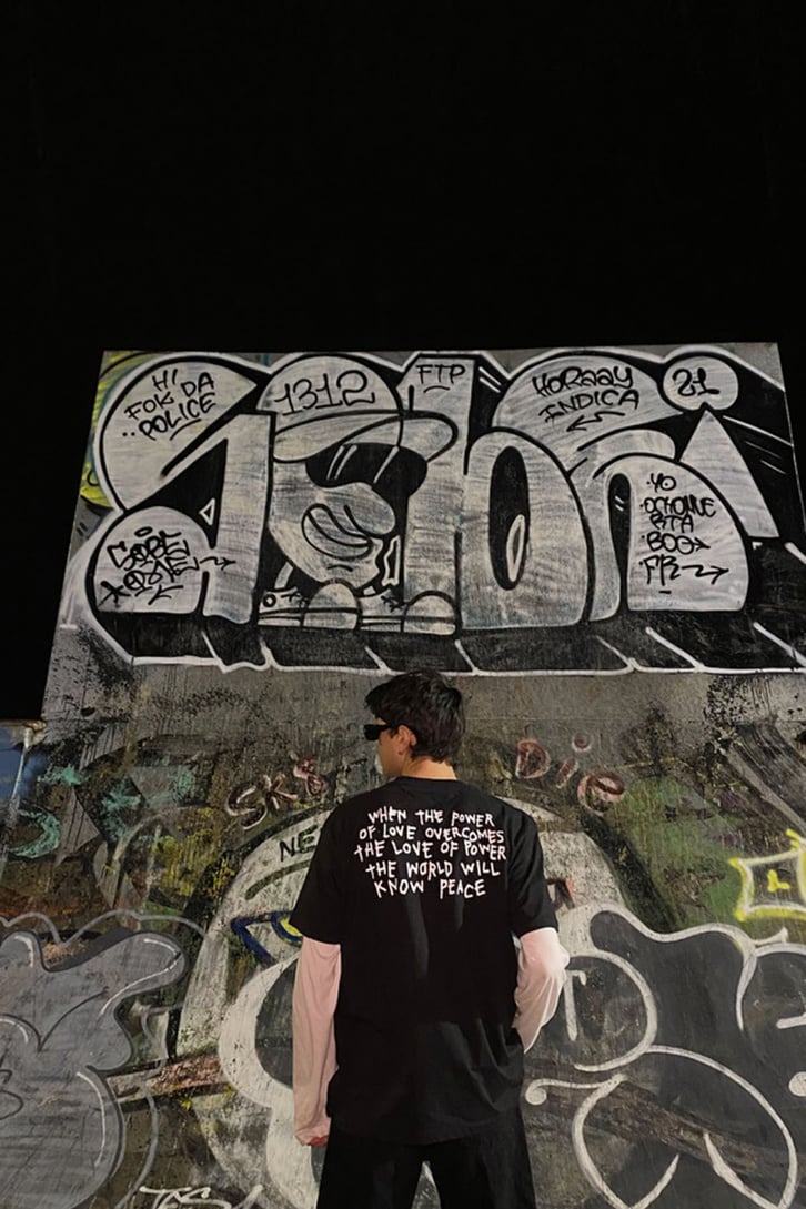 Back Detail Text Printed Oversize Black Tshirt