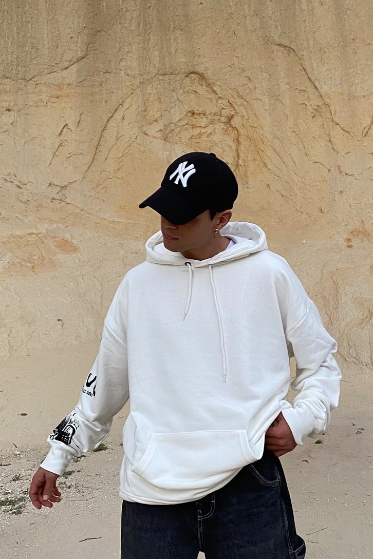 Back Printed Ecru Oversize Hoodie