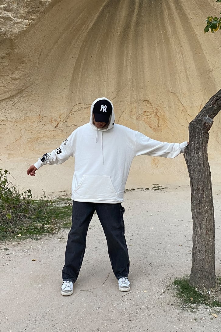 Back Printed Ecru Oversize Hoodie