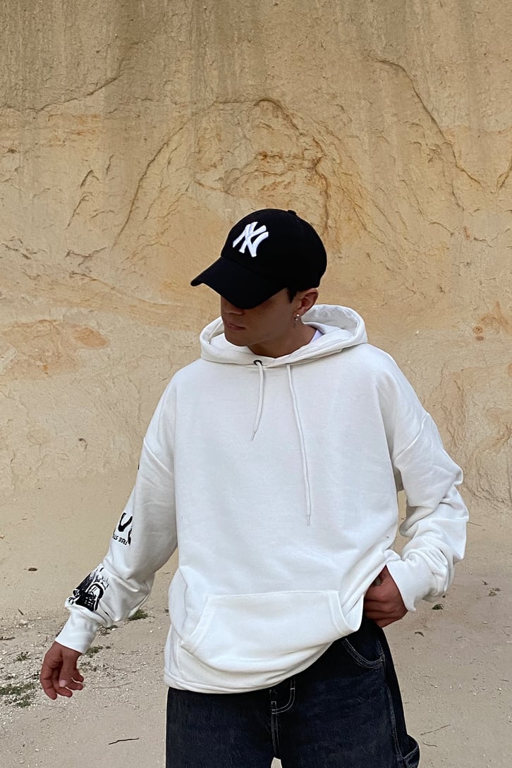 Back Printed Ecru Oversize Hoodie