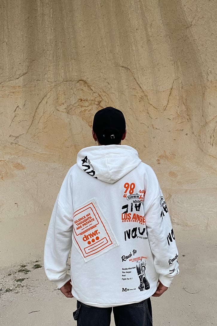 Back Printed Ecru Oversize Hoodie
