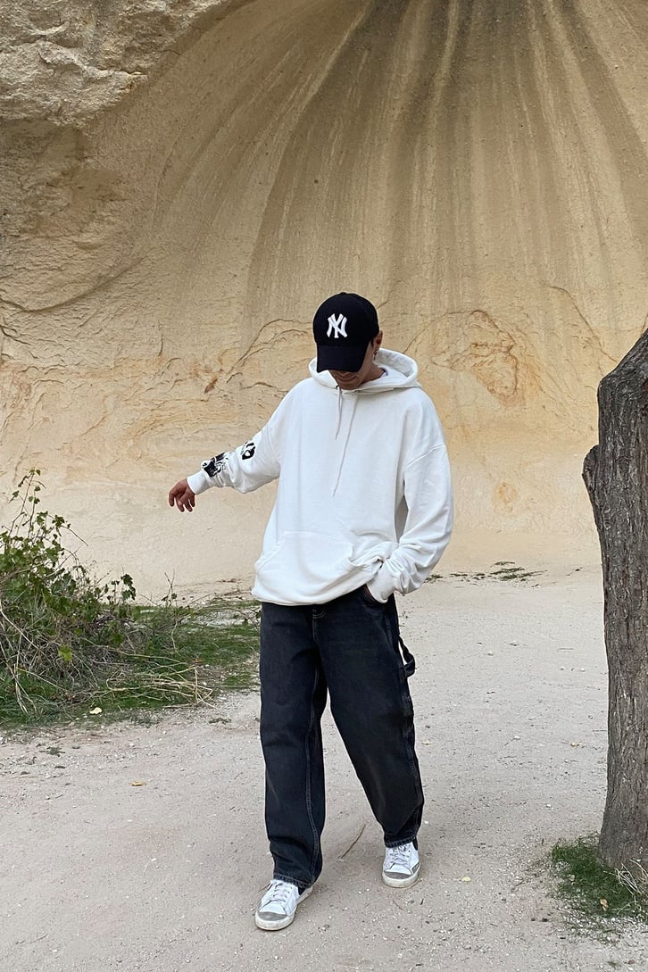 Back Printed Ecru Oversize Hoodie