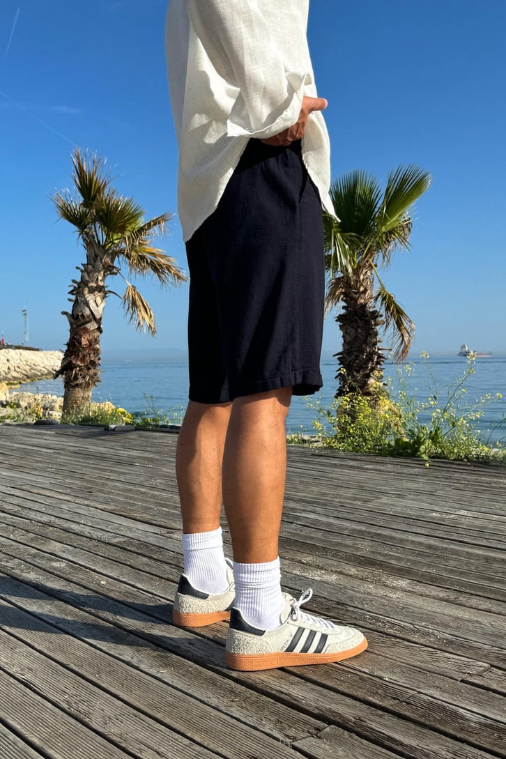 Bağcıklı Keten Bermuda Şort
