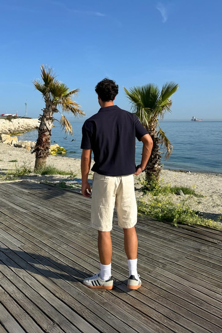 Bağcıklı Keten Bermuda Şort