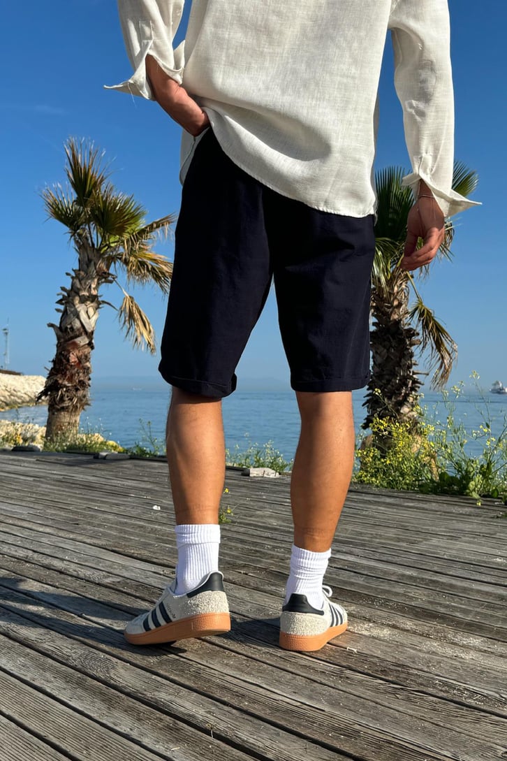Bağcıklı Keten Bermuda Şort
