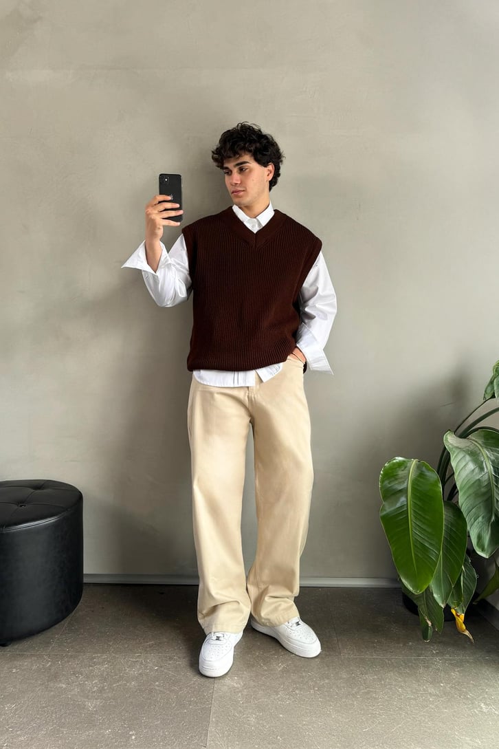 Baggy Fit Bej Gabardin Pantolon