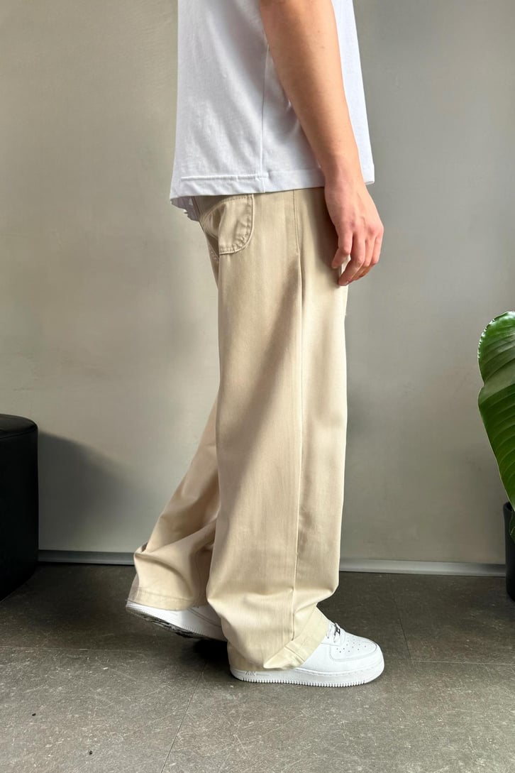 Baggy Fit Bej Gabardin Pantolon