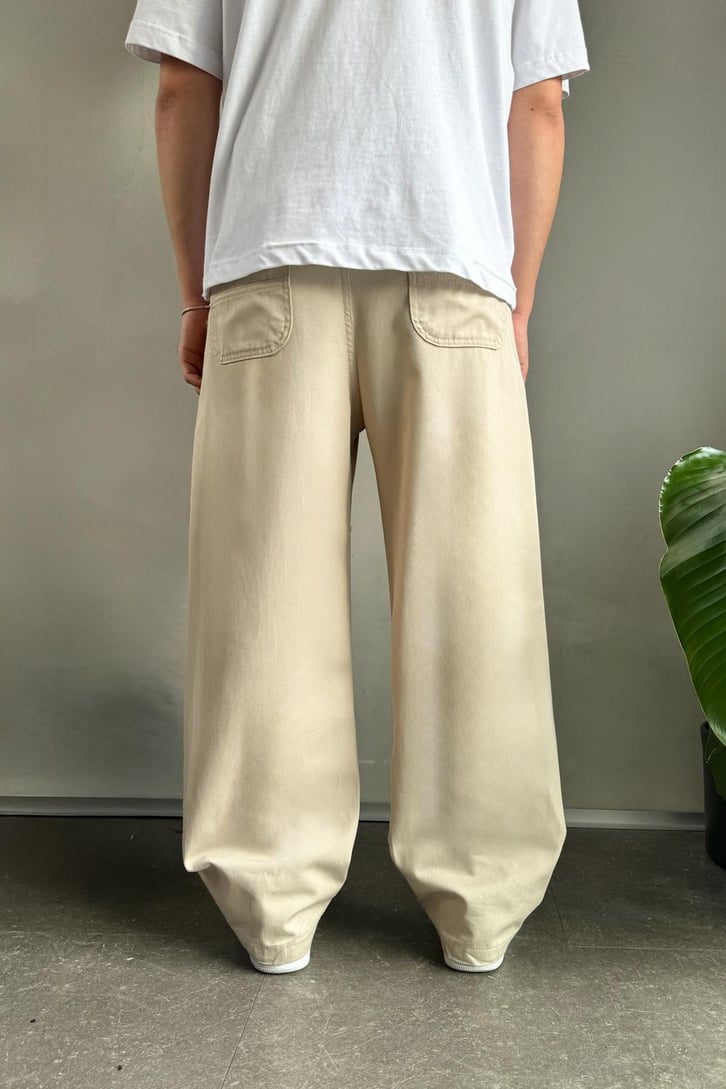 Baggy Fit Bej Gabardin Pantolon