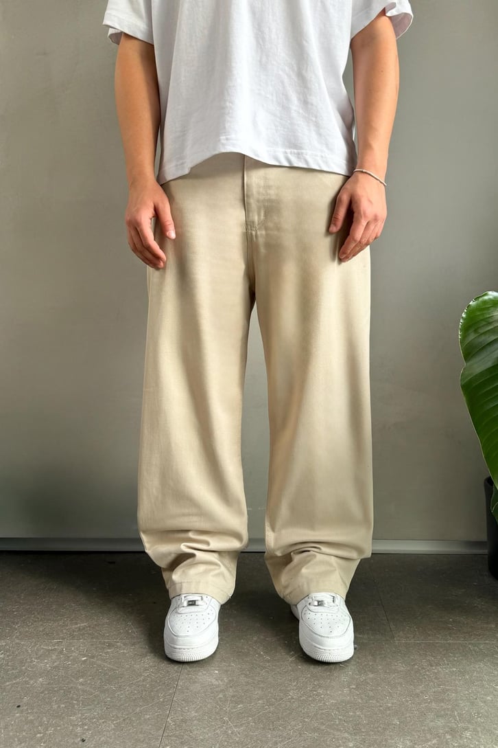 Baggy Fit Bej Gabardin Pantolon