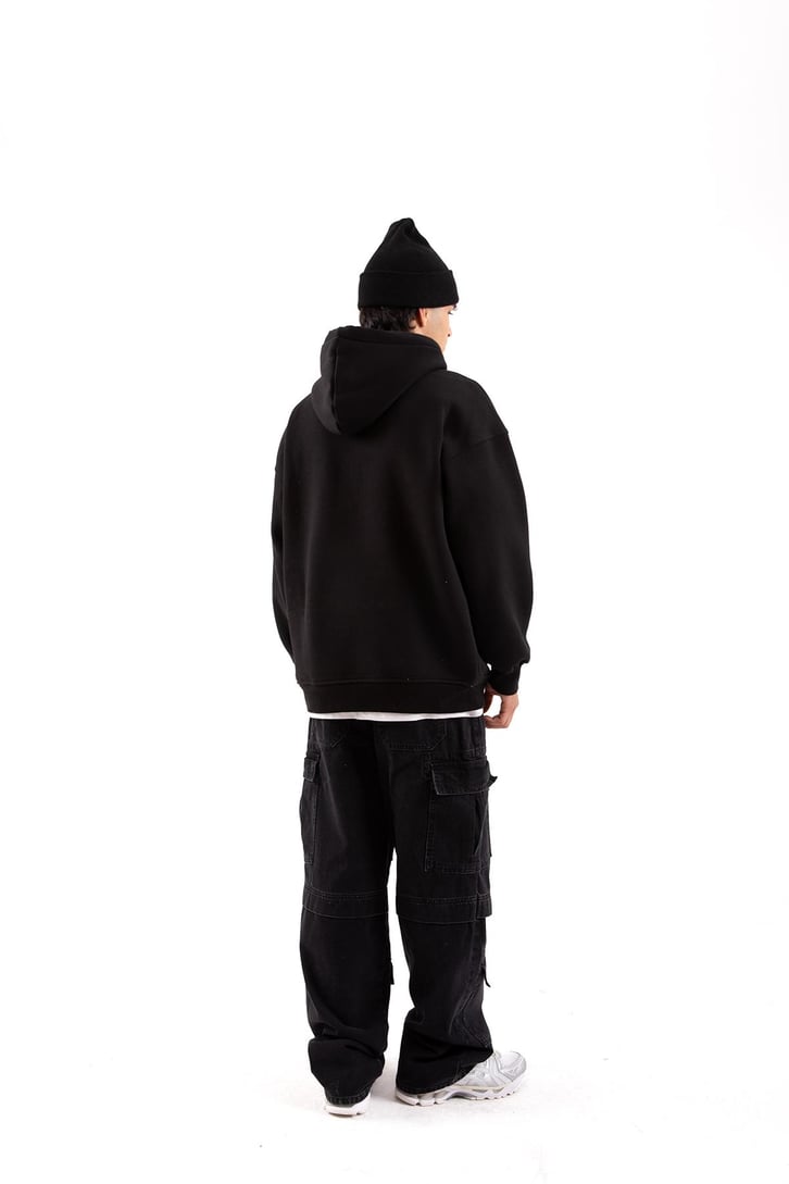 Bail & Plain Nakışlı Siyah Oversize Hoodie