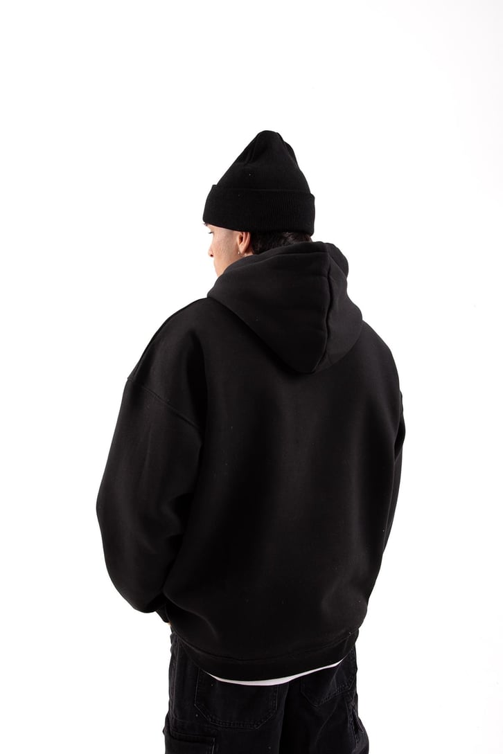 Bail & Plain Nakışlı Siyah Oversize Hoodie