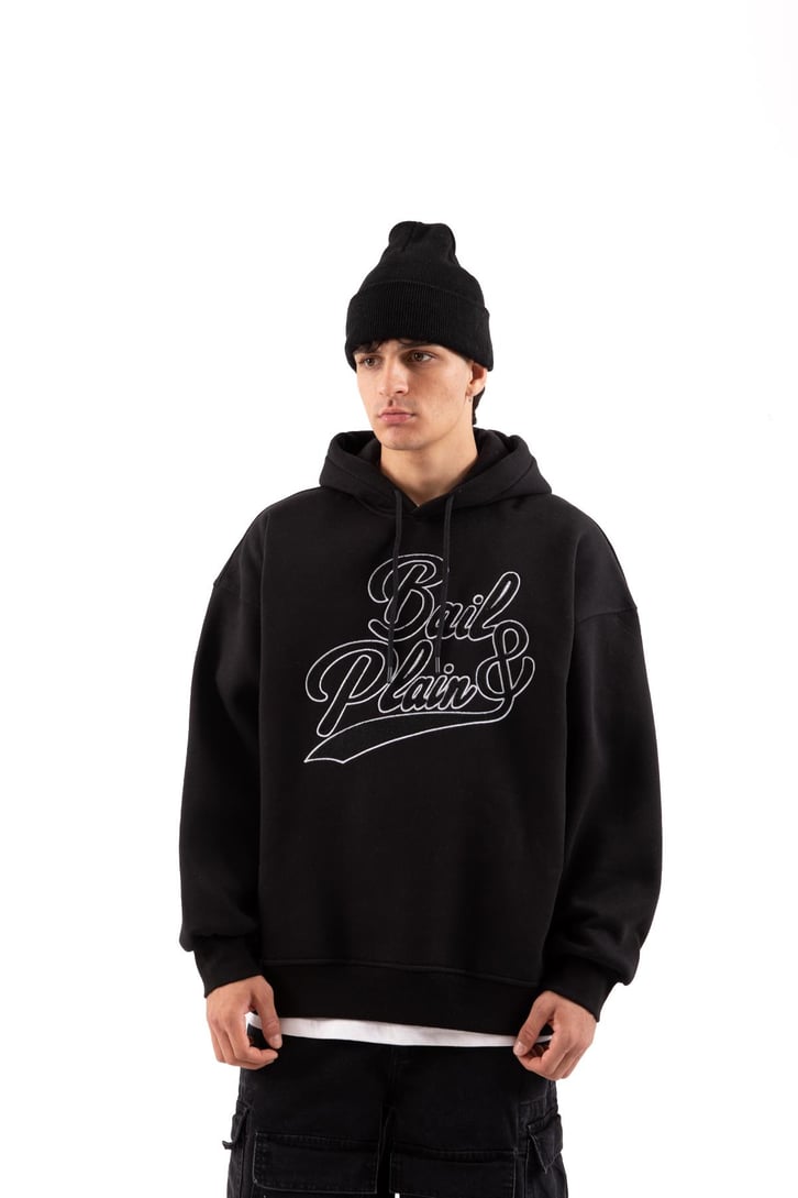 Bail & Plain Nakışlı Siyah Oversize Hoodie