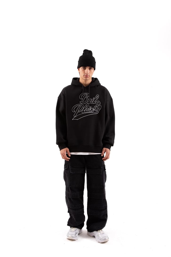 Bail & Plain Nakışlı Siyah Oversize Hoodie