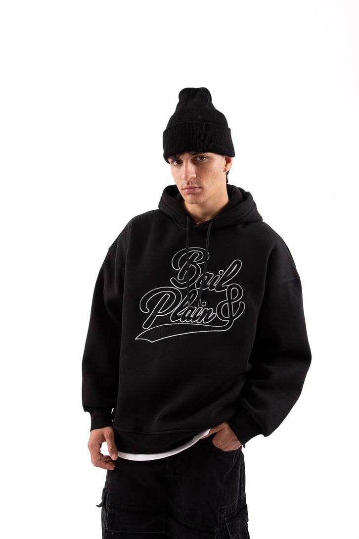 Bail & Plain Nakışlı Siyah Oversize Hoodie