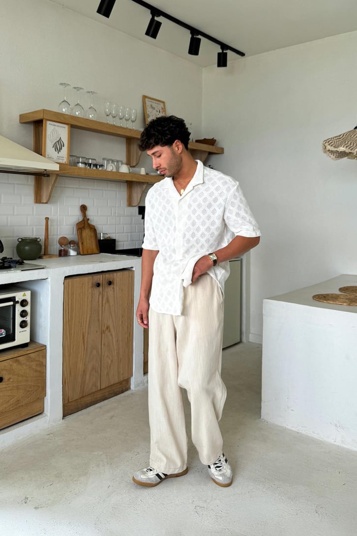 Baklava Desenli Triko Kısa Kol Gömlek