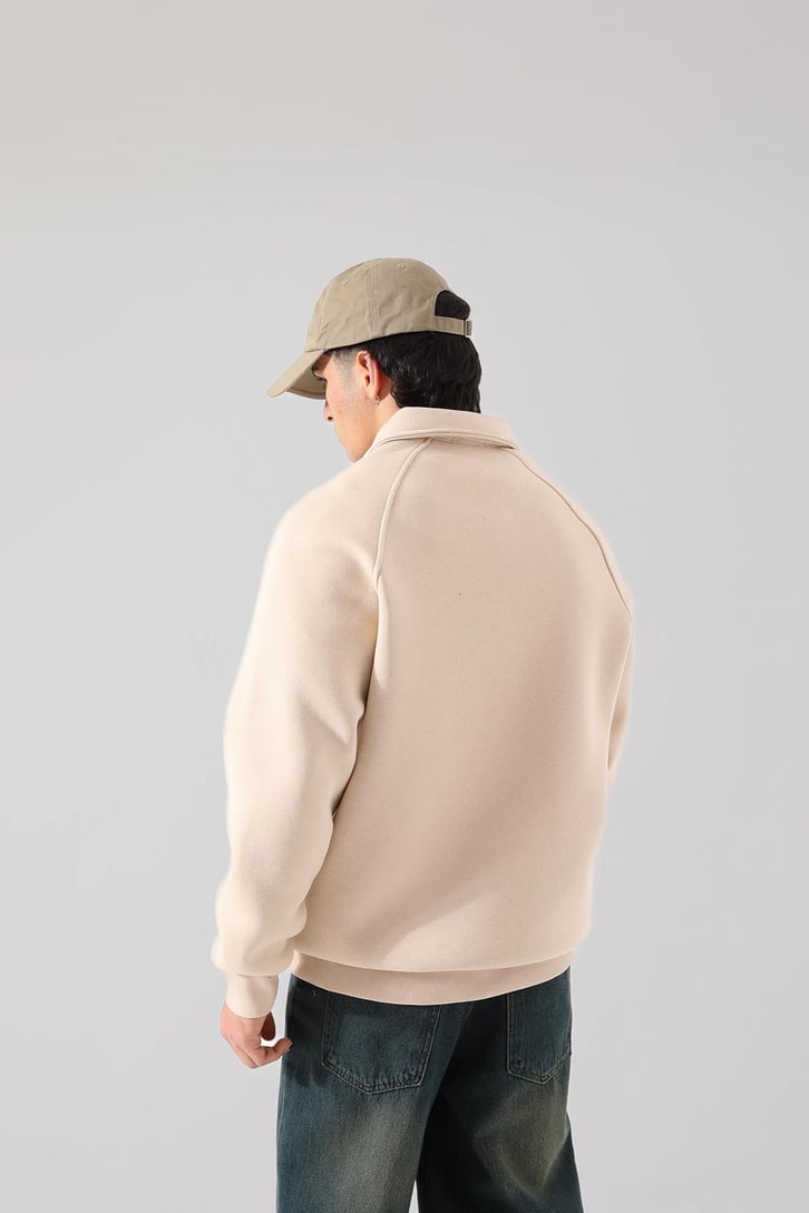 Bakunchık Baskılı Polo Yaka Bej Sweatshirt
