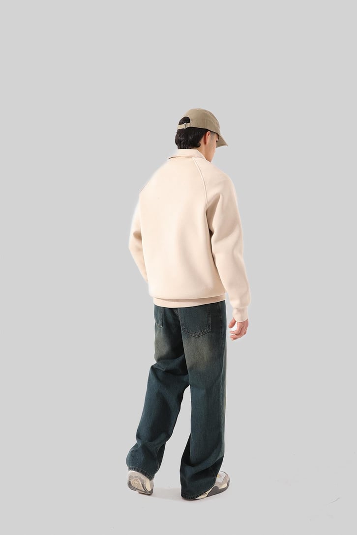 Bakunchık Baskılı Polo Yaka Bej Sweatshirt