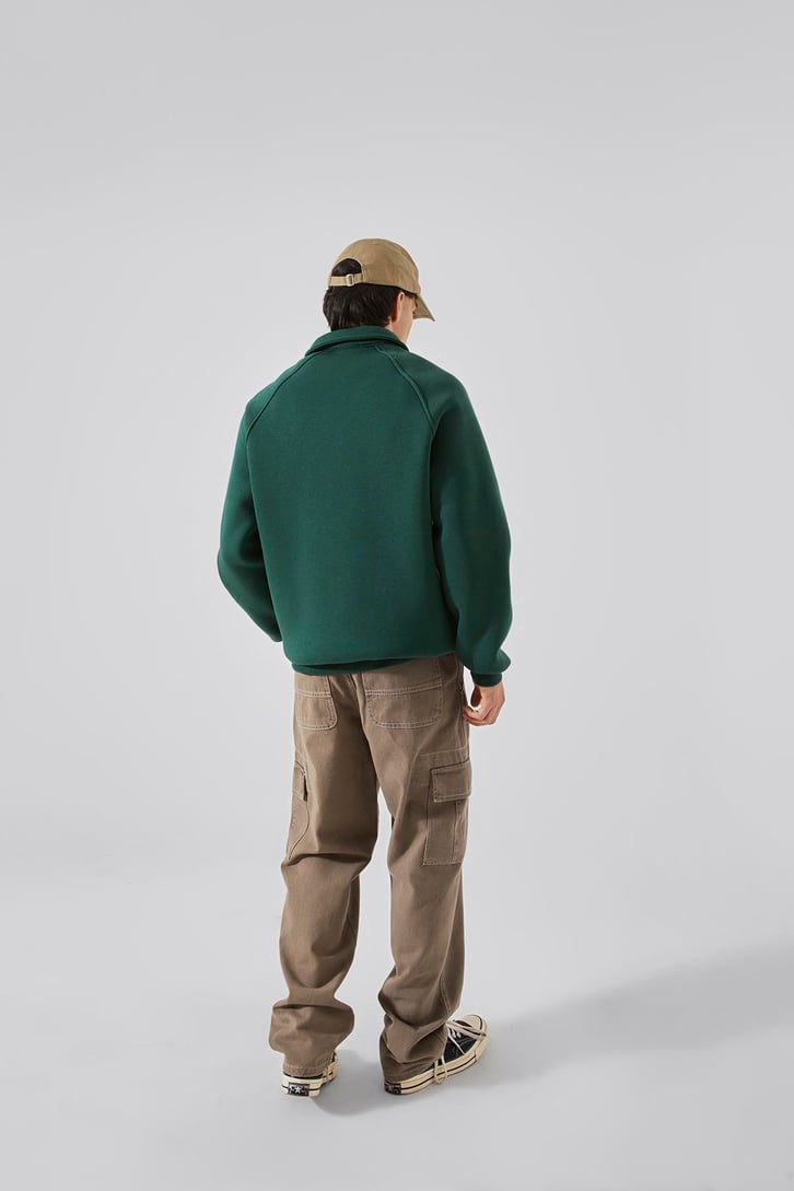 Bakunchık Baskılı Polo Yaka Yeşil Sweatshirt