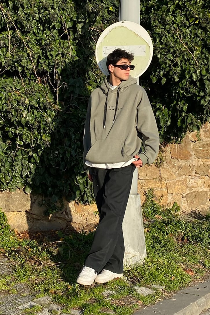 Ballon Planets Oversize Printed Khaki Hoodie