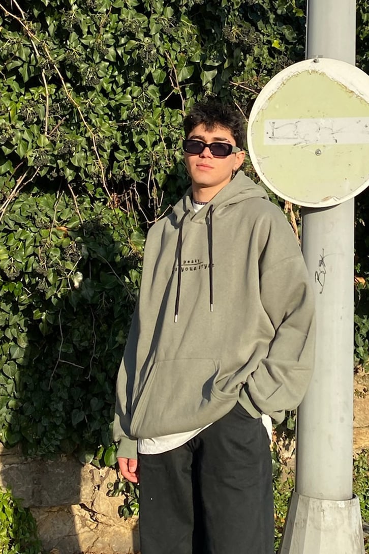 Ballon Planets Oversize Printed Khaki Hoodie